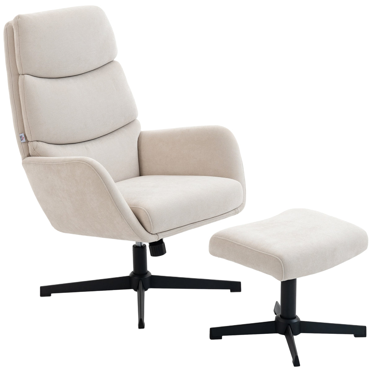Upholstered armchair with footstool, lounge chair with high backrest, metal base, for living room, bedroom