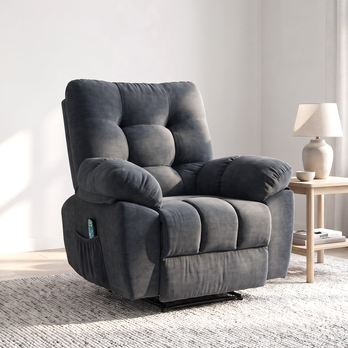 Recliner chair, massage armchair with 8 vibration points, adjustable footrest, side pocket, reclining chair (2)