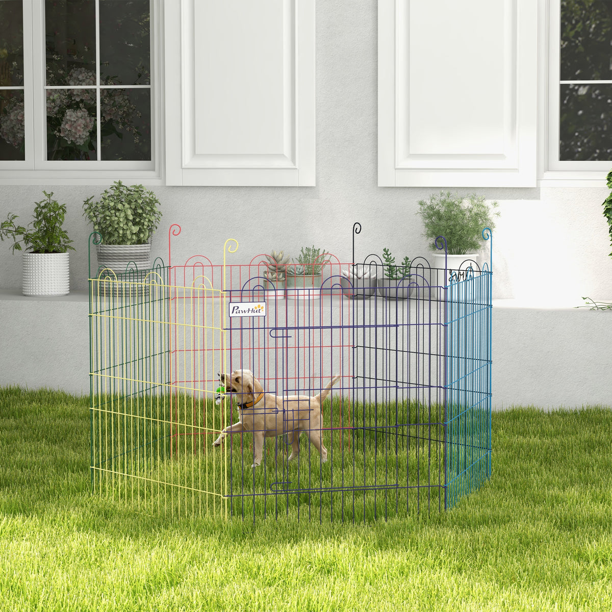 Exercise pen, puppy playpen, modular design, lockable, metal, Ø120x60H cm, colorful (2)