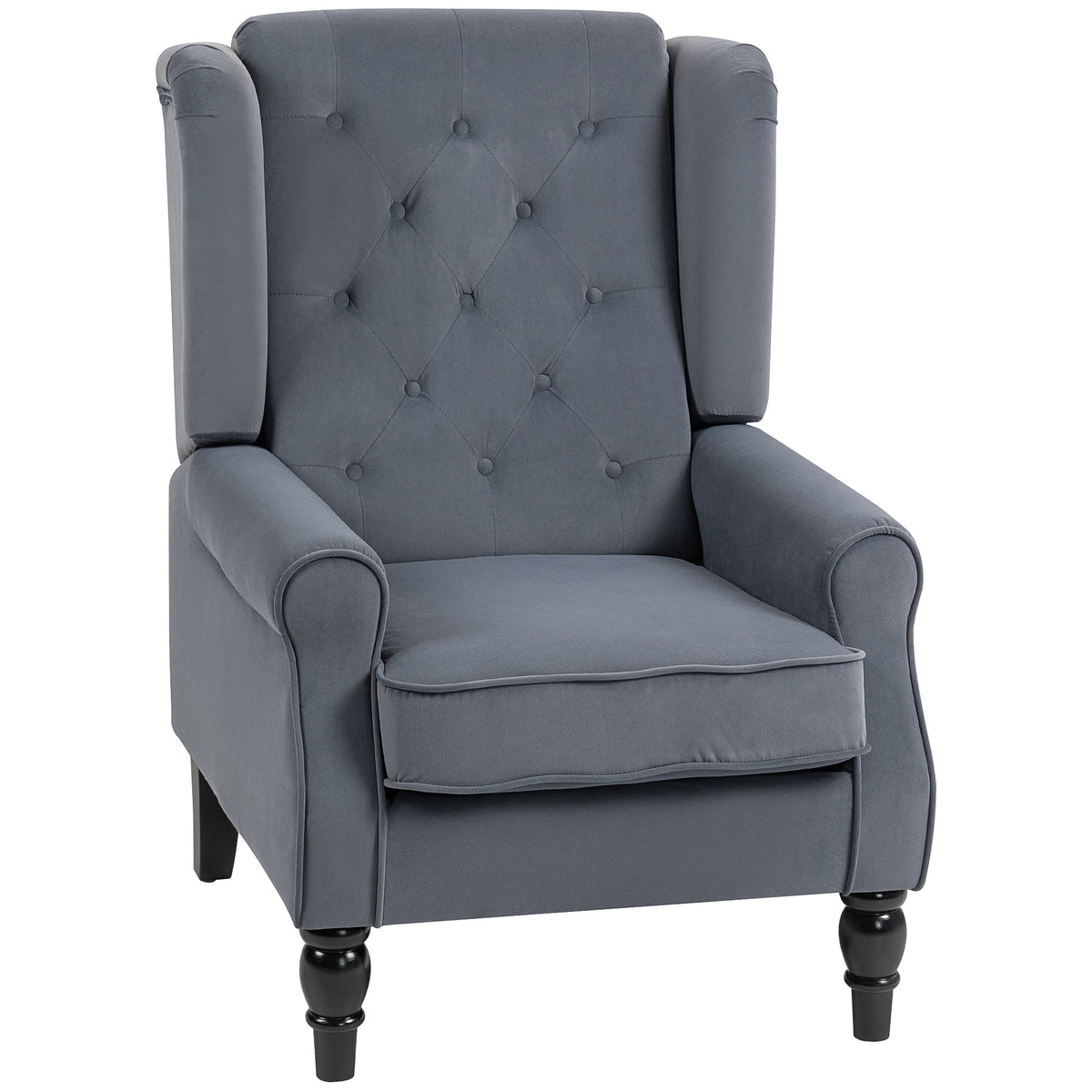 Wingback chair, reclining chair, armchair, vintage design, button tufting, turned legs, 74 cm x 86 cm x 102 cm