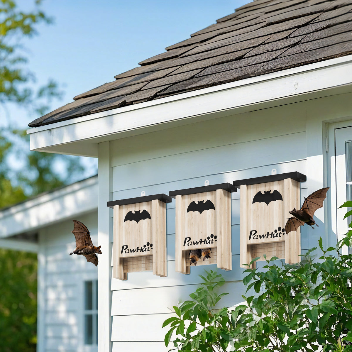 3-piece bat box set, bat houses for gardens, orchards, farms, easy to hang, 18 x 6 x 22.5 cm (2)