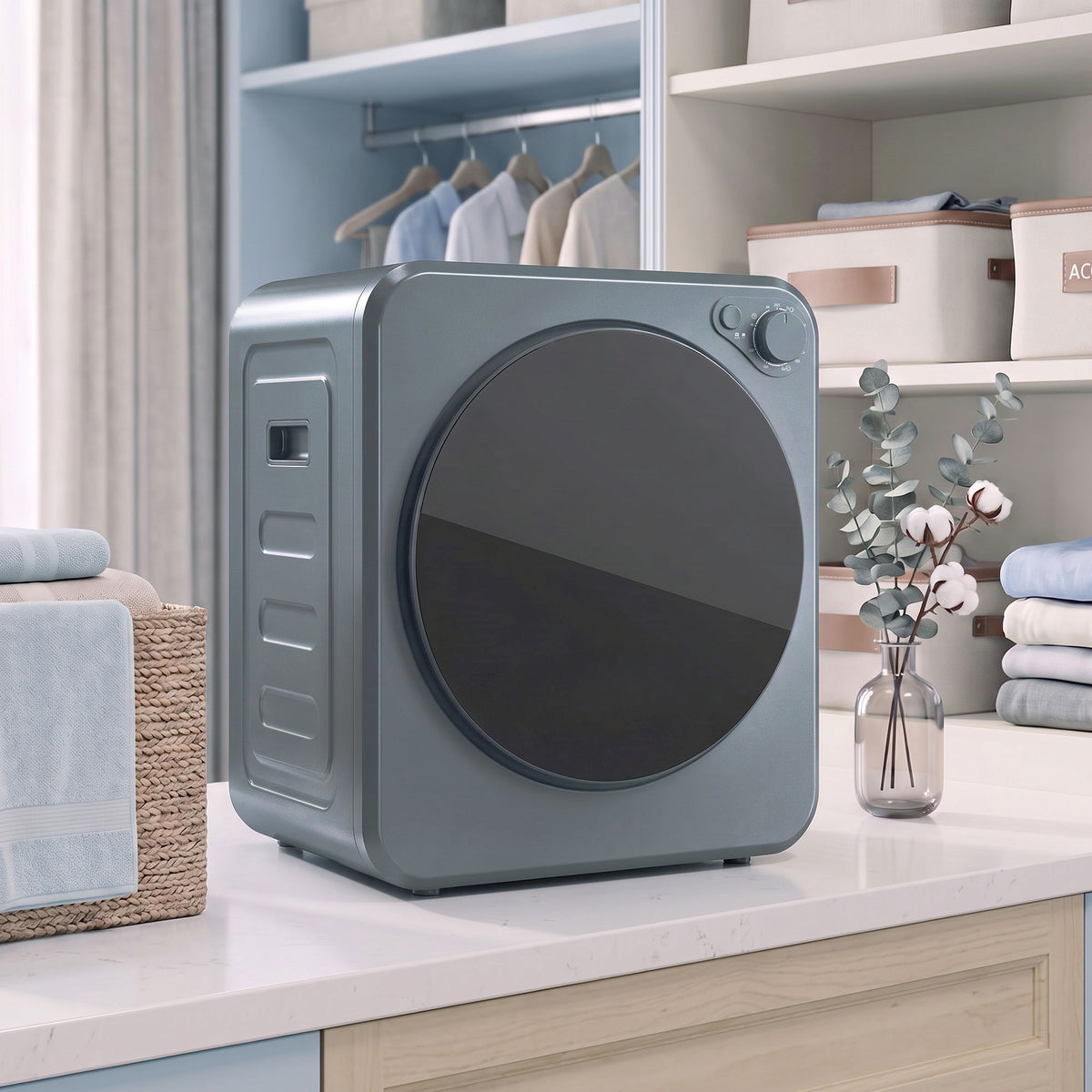 Mini tumble dryer 4 kg with 5 programs up to 60℃ 800W/400W vented dryer with stainless steel drum grey (2)