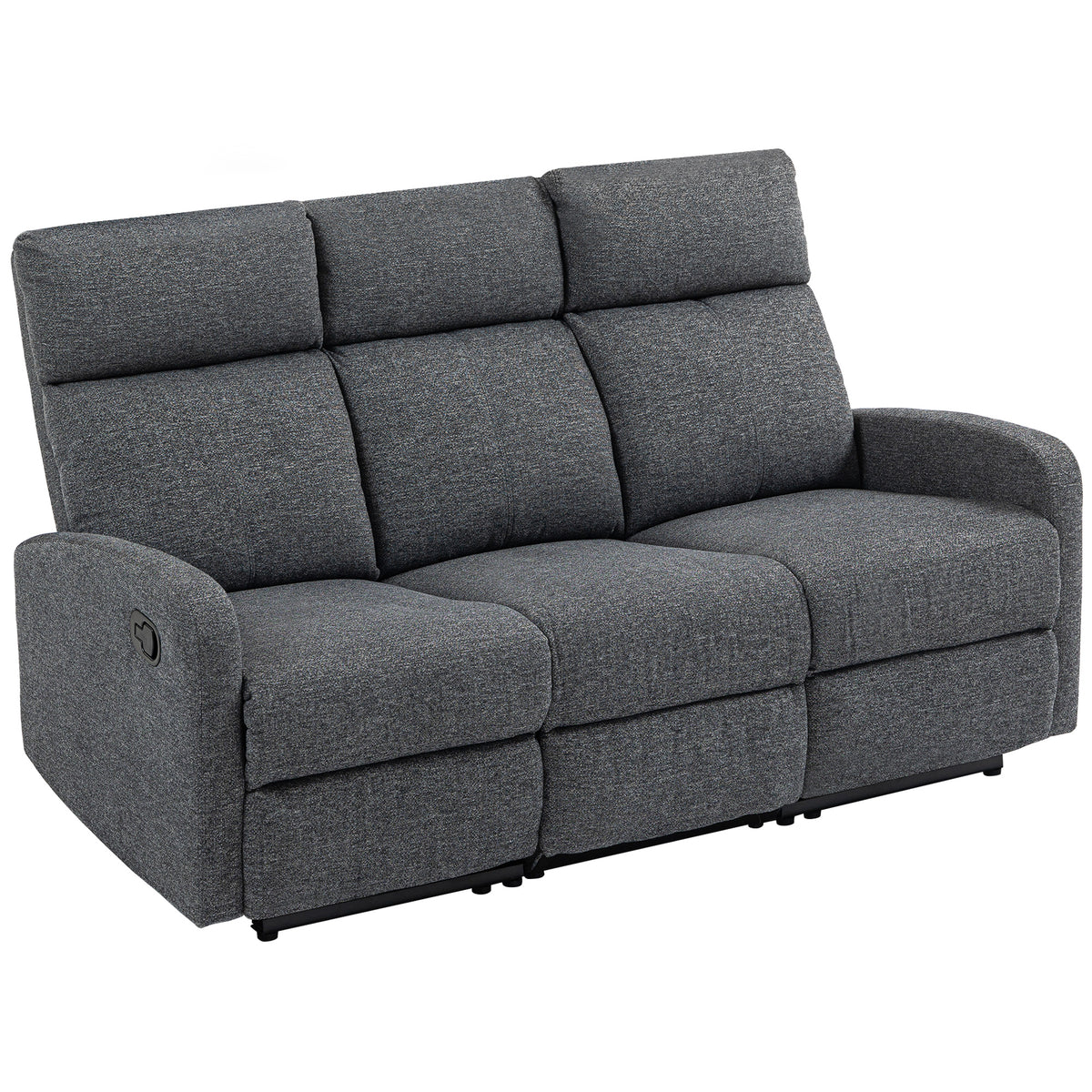 3-seater sofa, individually adjustable backrests, footrest, fabric upholstery, metal, grey