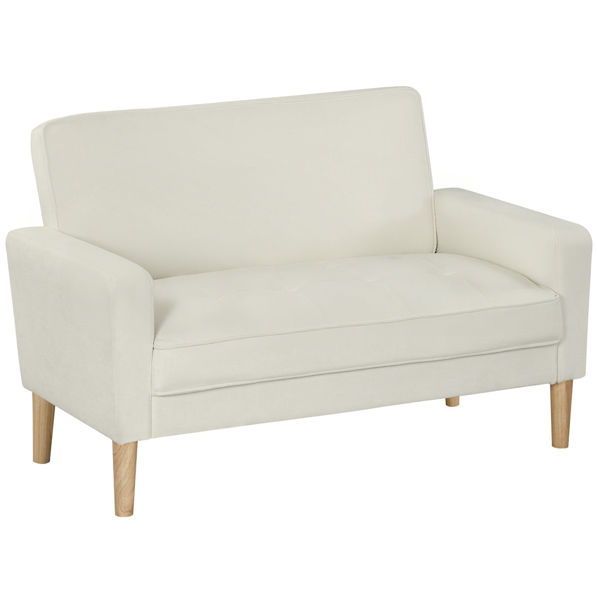 2-seater sofa, double sofa with rubberwood legs, upholstered sofa for living room, bedroom, cream white