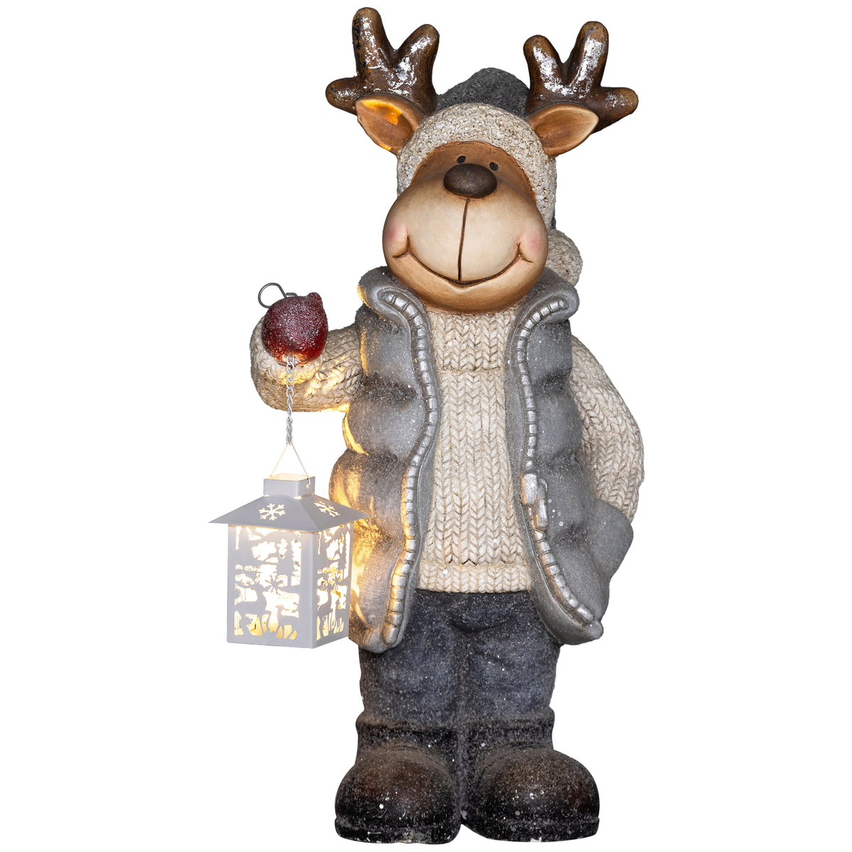 Christmas decoration, reindeer with lantern, LED, battery-operated, 25.5 x 19.5 x 52 cm