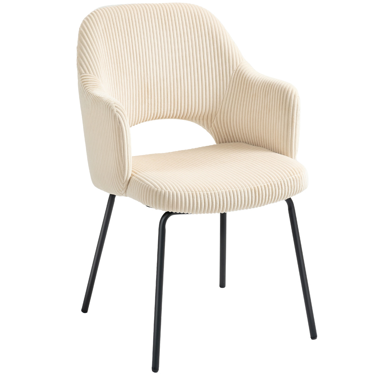 Dining chair, corduroy cover, shell shape, metal legs, floor protectors, beige