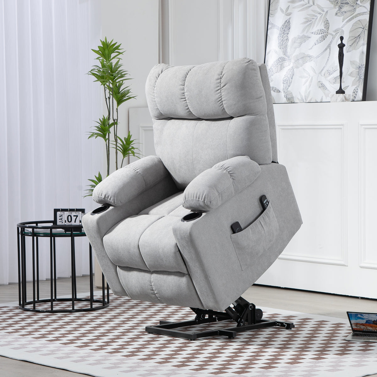 Lift chair for seniors, reclining function, incl. remote control, 144 cm x 91 cm x 88 cm, light gray (2)