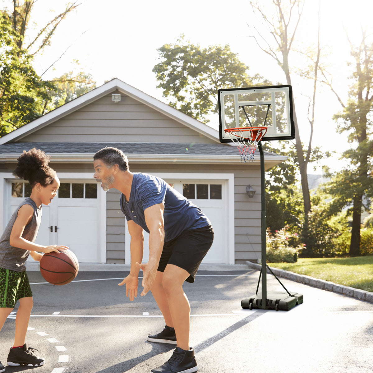 Outdoor basketball hoop with stand, 255–305cm height-adjustable basketball stand with wheels, basketball (2)