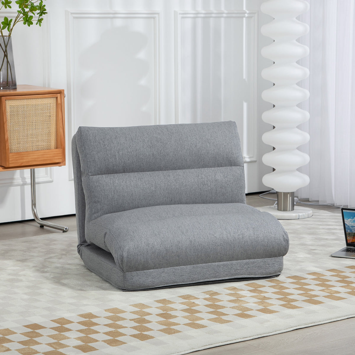 Bean bag with bed function, adjustable backrest, foldable, up to 120kg, 70 x 72 x 56 cm, grey (2)