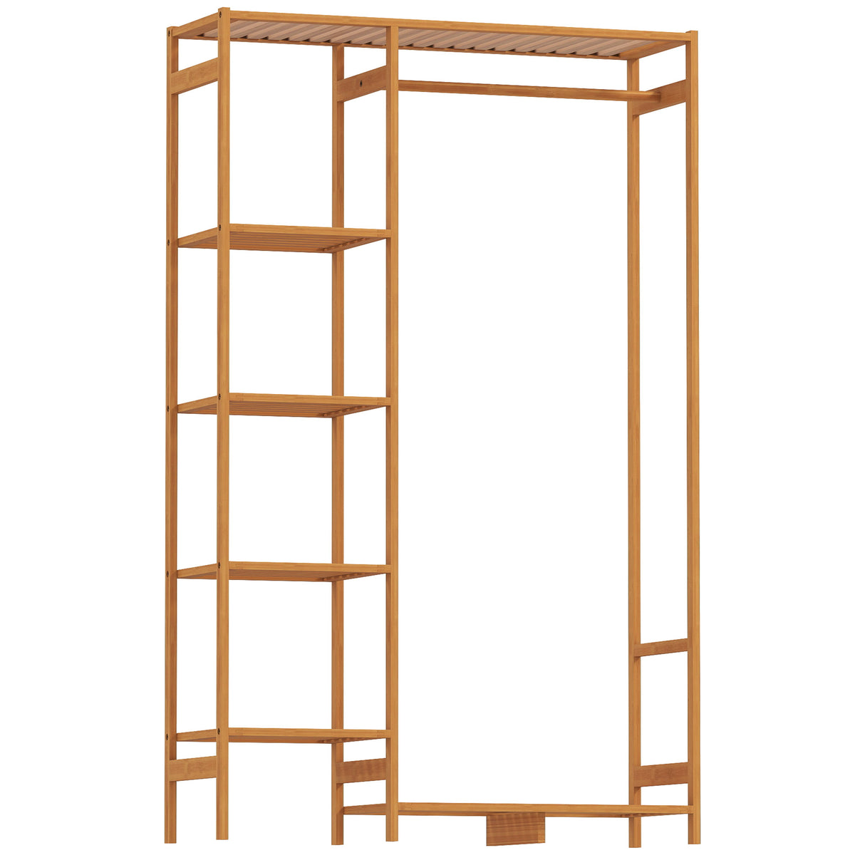 Clothes rack coat stand with garment rail, shoe rack, shelf, bamboo natural wood wardrobe