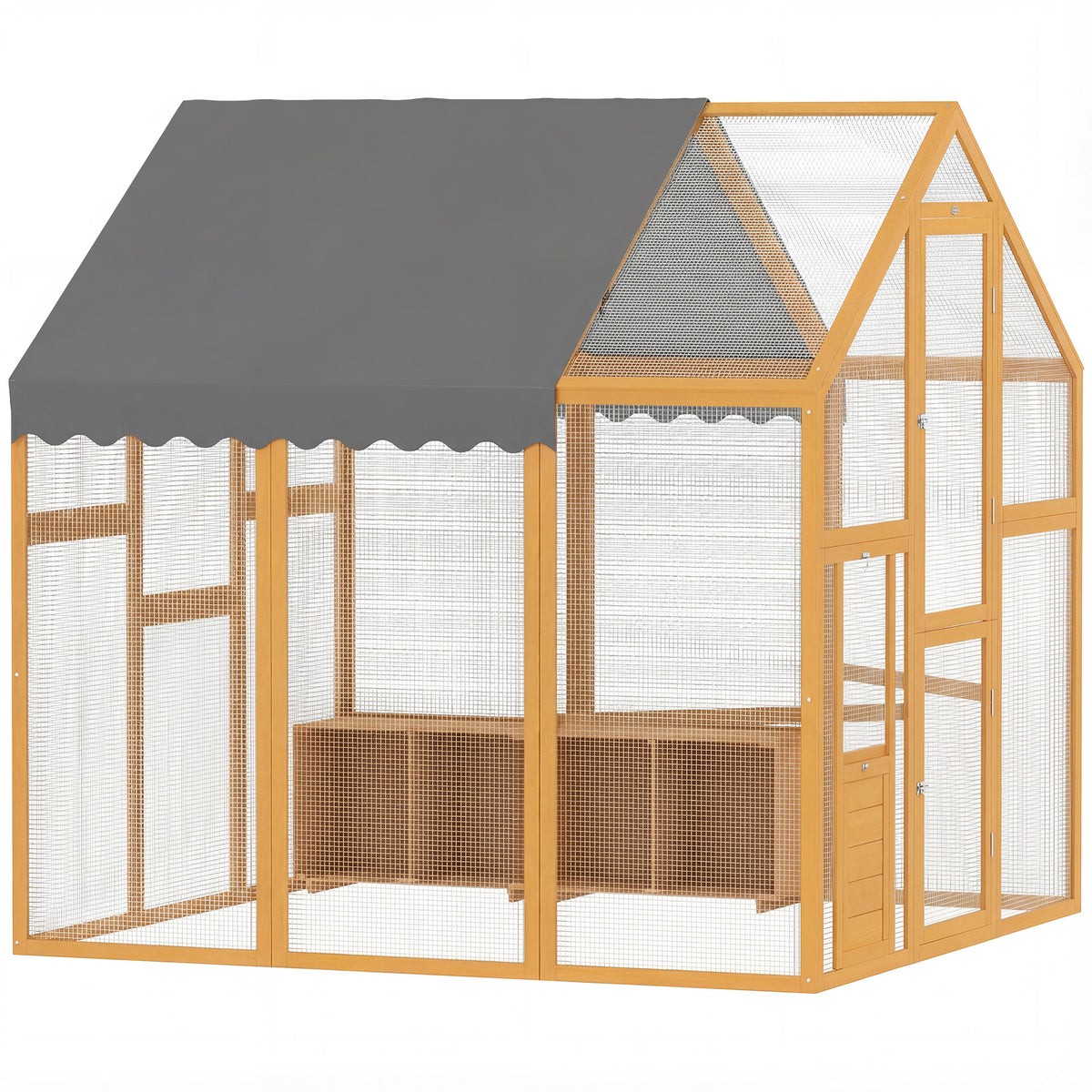 Chicken coop 3.07m² wooden outdoor enclosure with waterproof cover, security lock, for 6-8 chickens 1.7 x 1.8 x