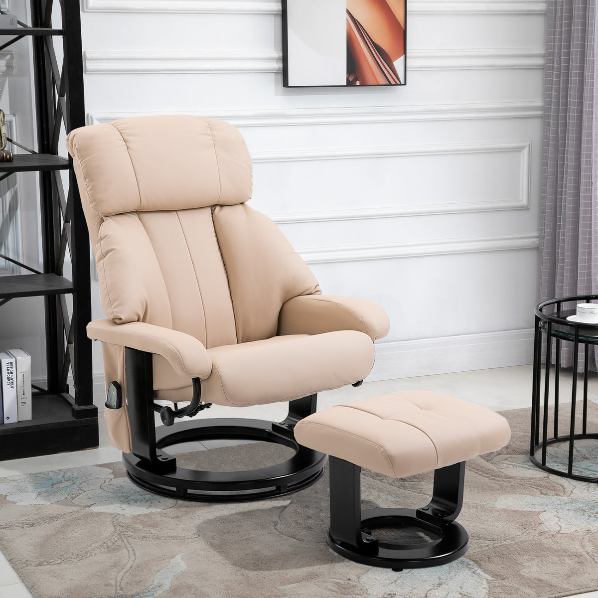 Recliner with footstool, swivel TV chair with massage function, reclining function, massage chair with remote (2)
