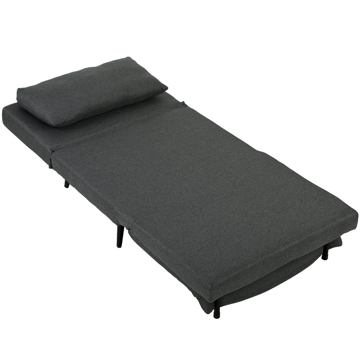 Sleeper Chair, 3-in-1 Foldable Linen Sleeper Chair with Adjustable Backrest, S-Springs, Metal Legs, Dark Gray