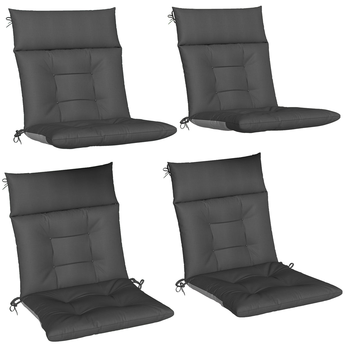 Set of 4 seat cushions, water-repellent, non-slip chair cushions with ties, indoor/outdoor, 111.5 x 53 x 8 cm