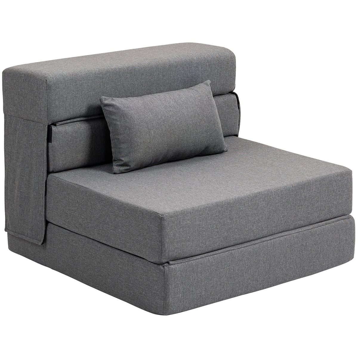 Floor sofa, upholstered couch, convertible into a mattress, foam, cushions, grey