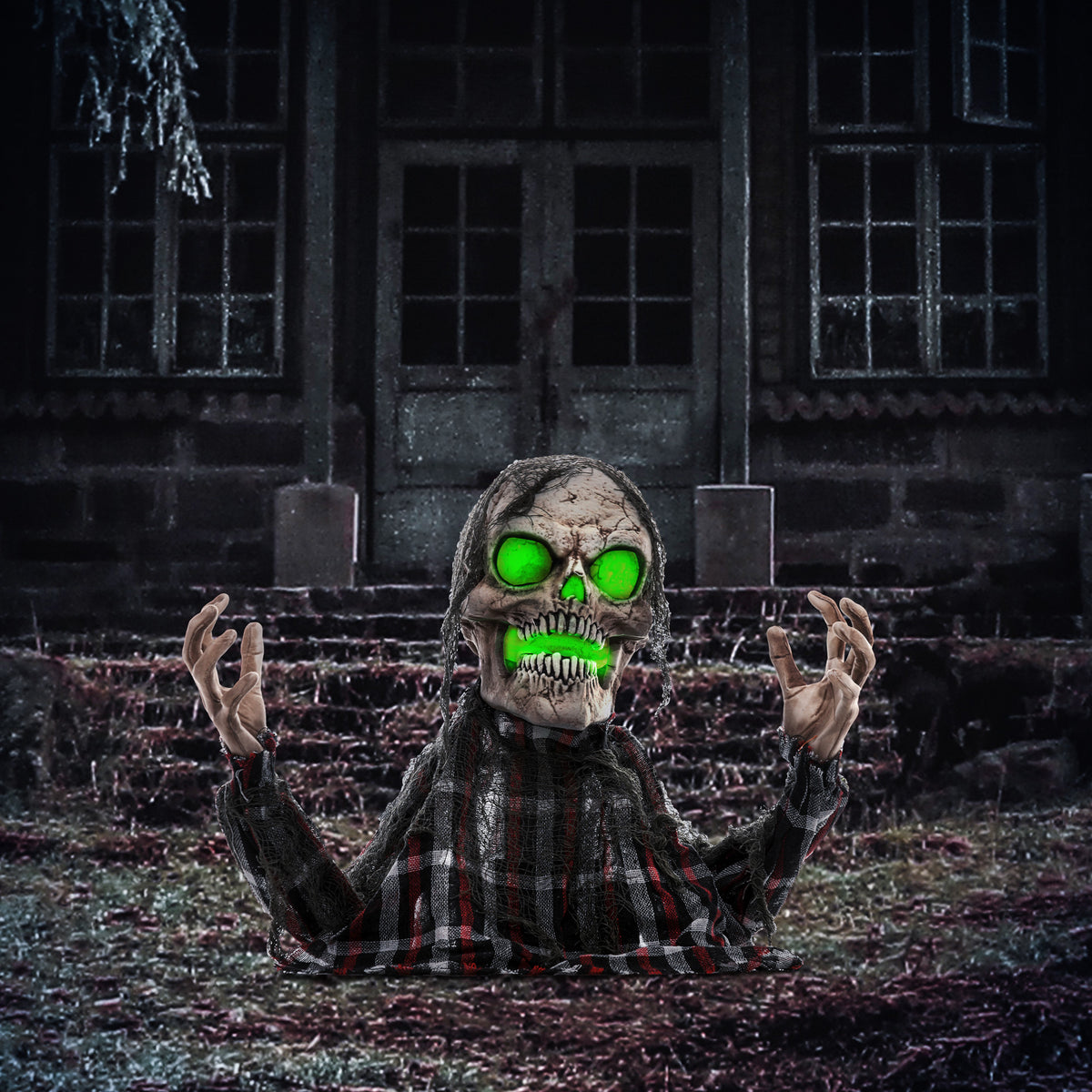 Halloween decoration groundbreaker skeleton, bendable arms, glowing eyes, eerie howling (2)