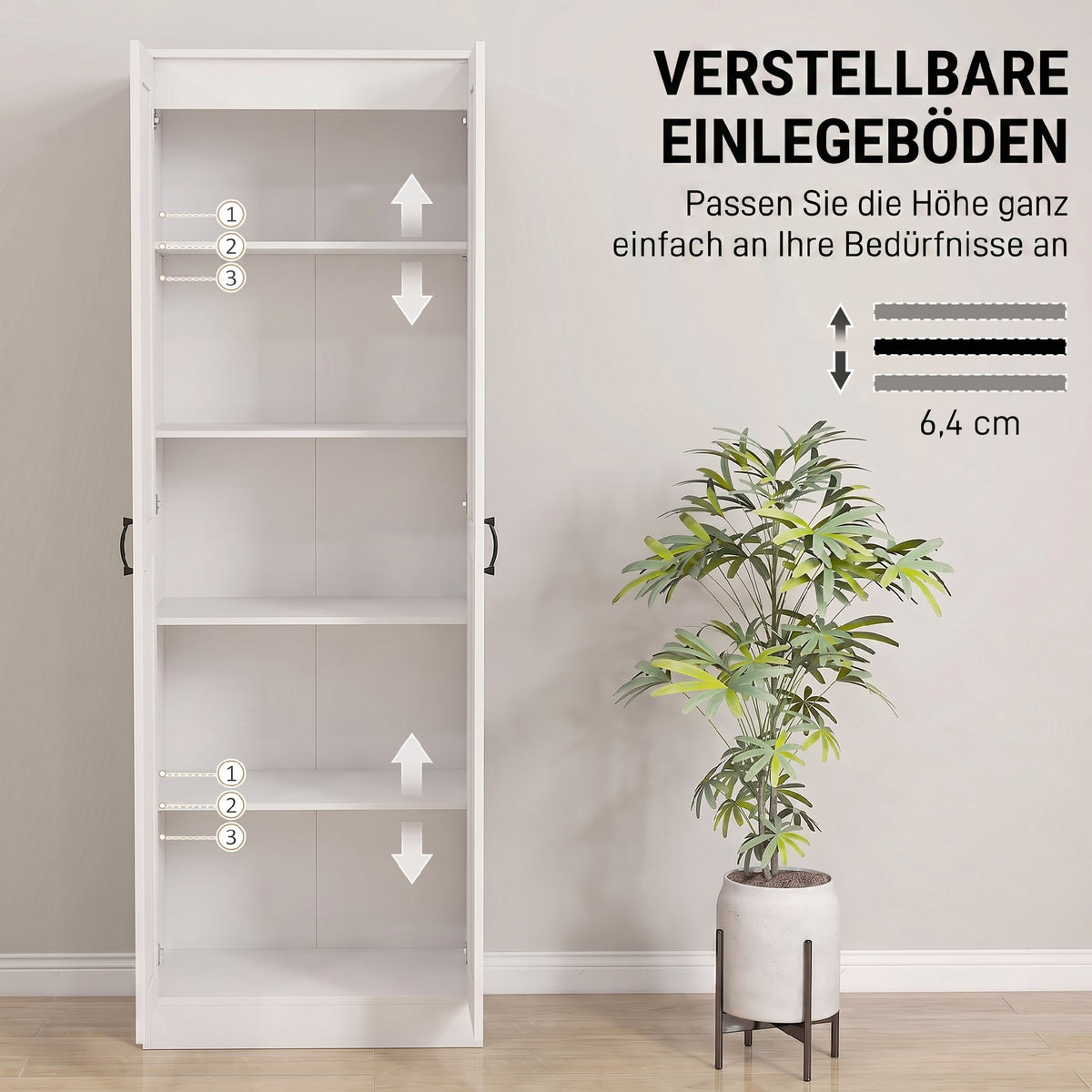 Pantry cabinet 175 cm with storage space, kitchen cabinet with soft-close doors and adjustable shelves, white (6)