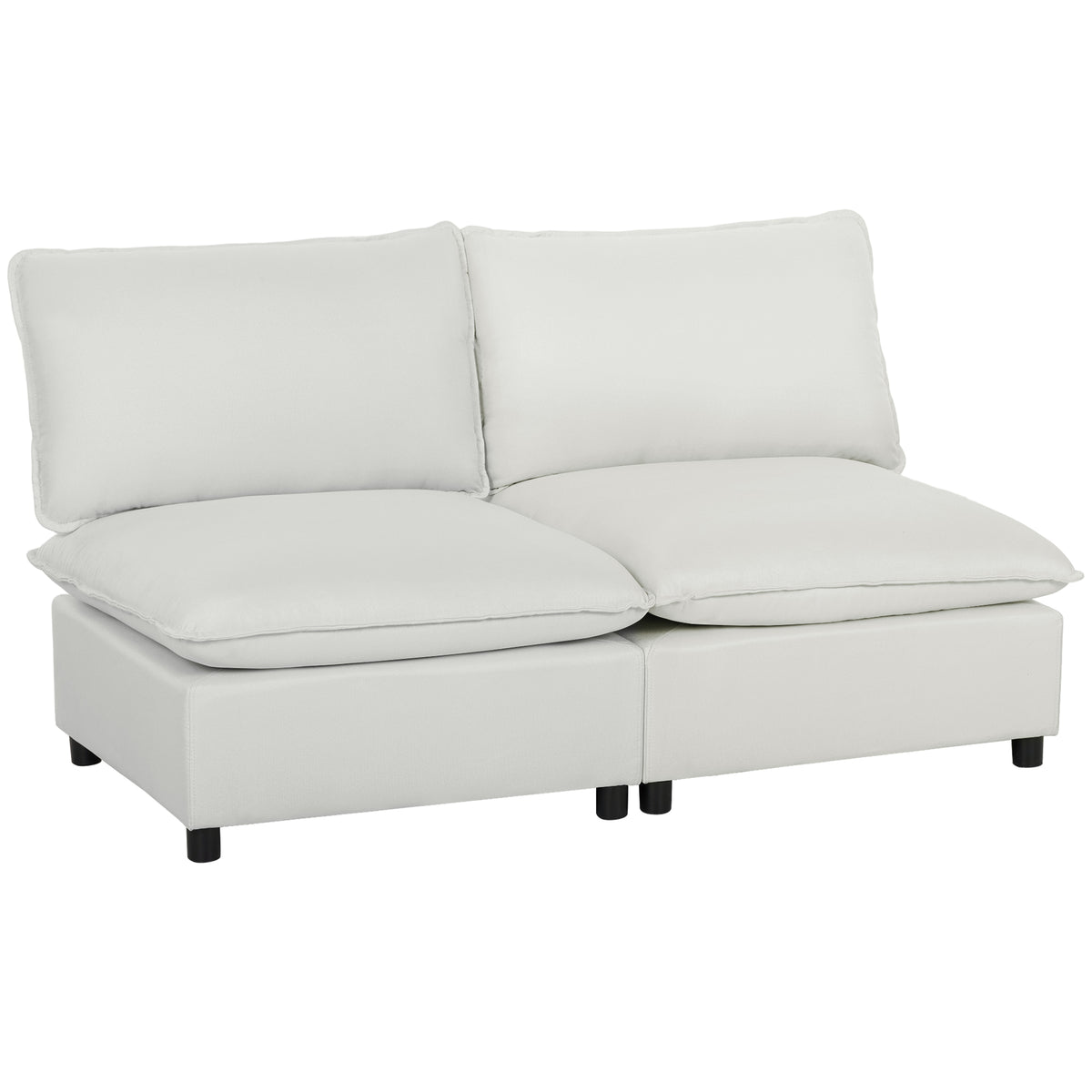 2-seater sofa, 146 cm faux leather modular sofa with wide and deep seat, thick cushions, easy assembly, grey