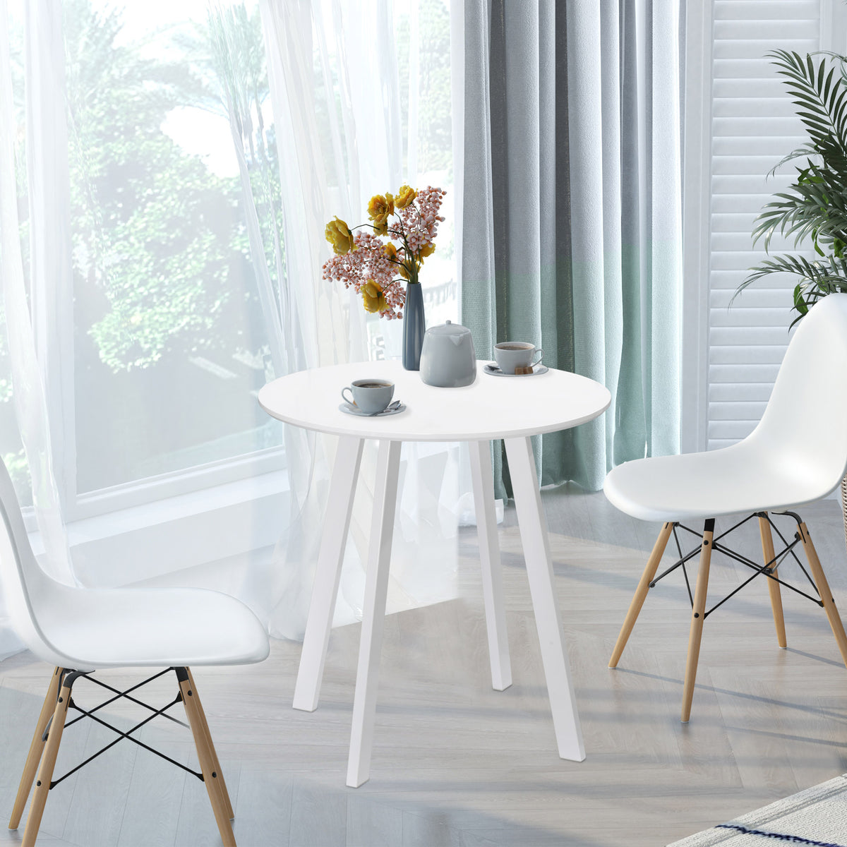 Dining table, kitchen table, for 2 people, high-gloss finish, with table legs, white, 72 x 72 x 75cm (2)