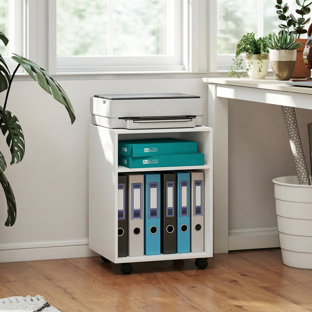Printer Stand Printer Table with 2 Open Shelves and Lockable Wheels for Office Home Fax Scanner 40 x 35 x 56 cm (2)