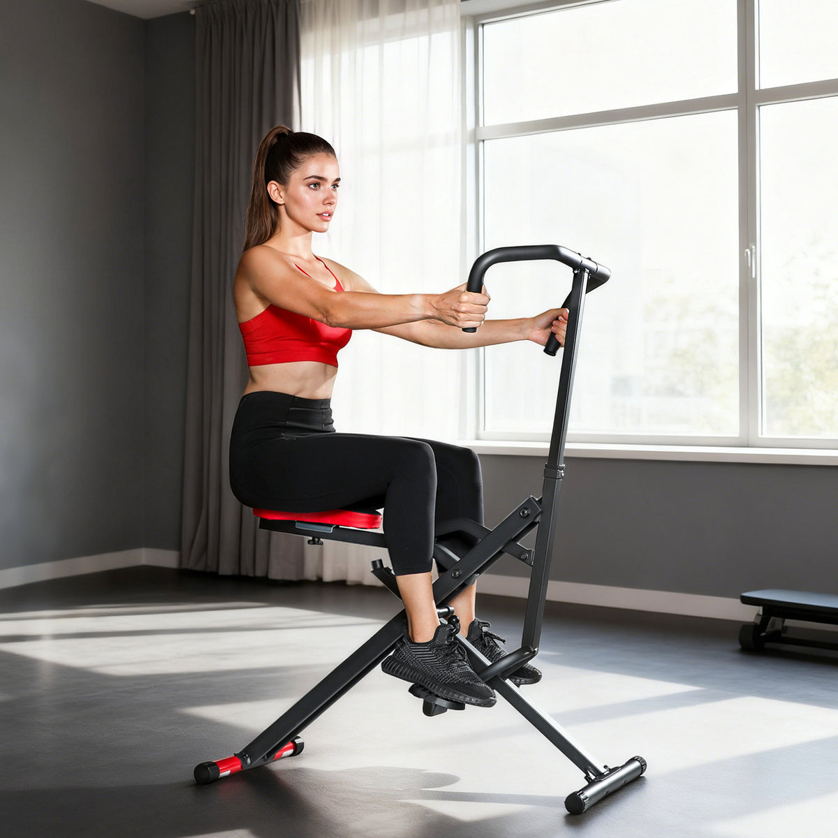 Exercise machine, adjustable, metal tubes, pedals, foldable, red (2)