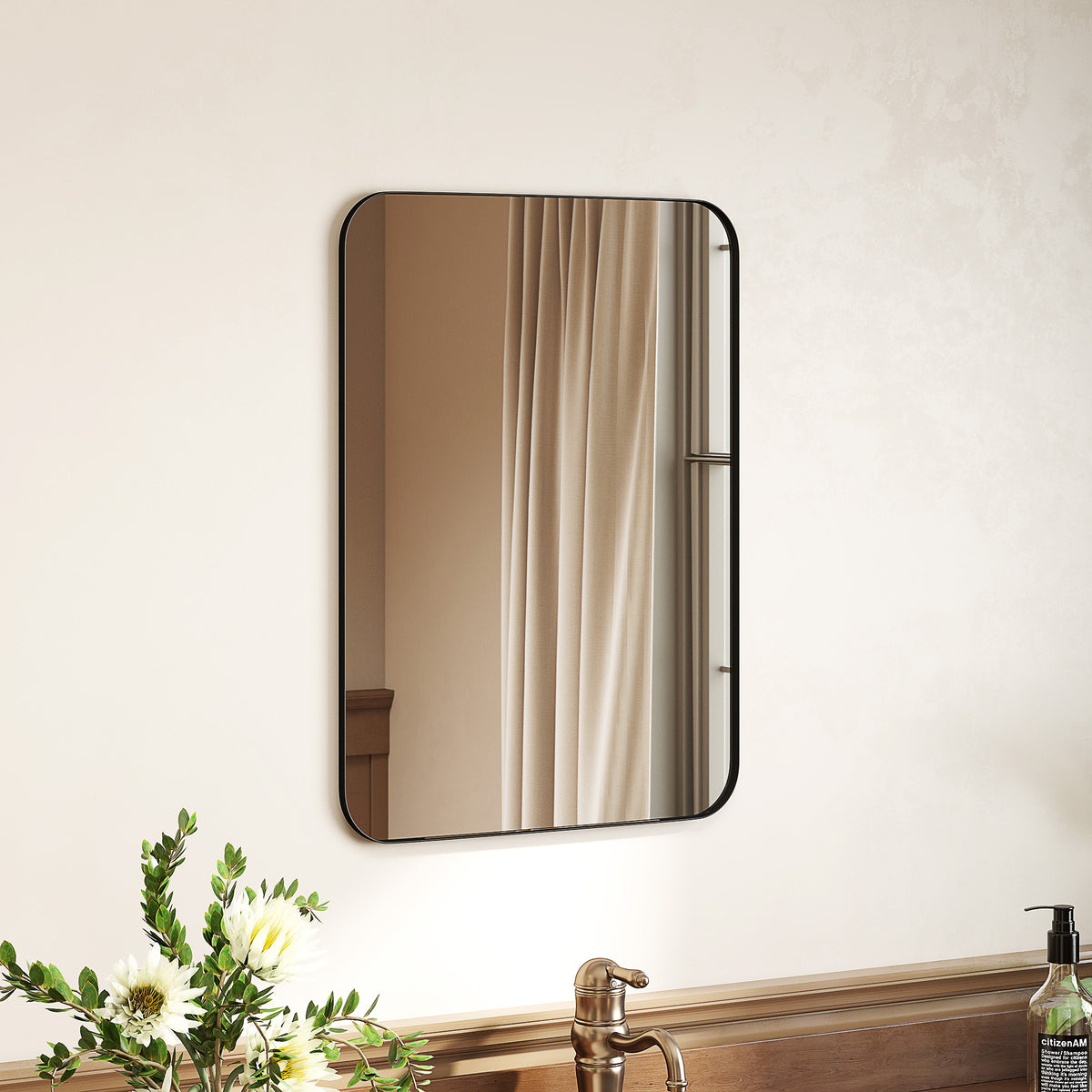 Bathroom Mirror Wall Mirror Shatterproof Film Metal Frame Bathroom 50 x 70 cm Black (2)