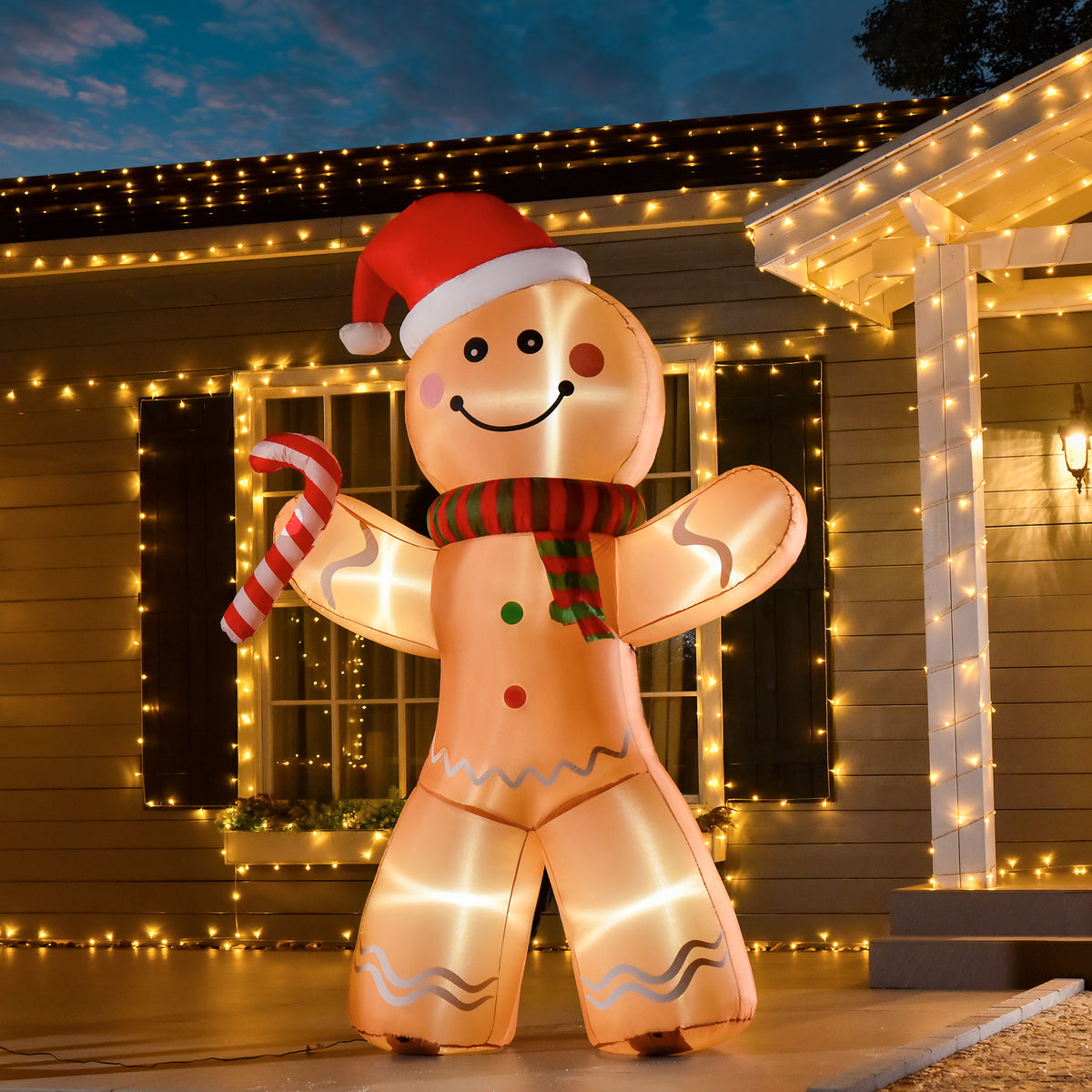 Self-inflating gingerbread man, incl. blower, 2.4 m Christmas decoration with LED lights (2)