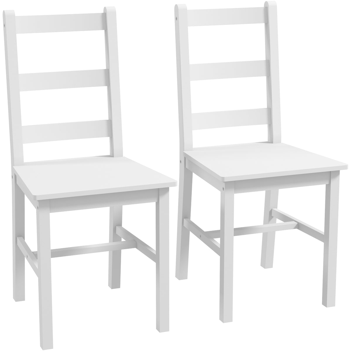 Dining chairs, set of 2, wooden kitchen chair with slatted backrest, non-slip, 41.5 x 46 x 90 cm, white
