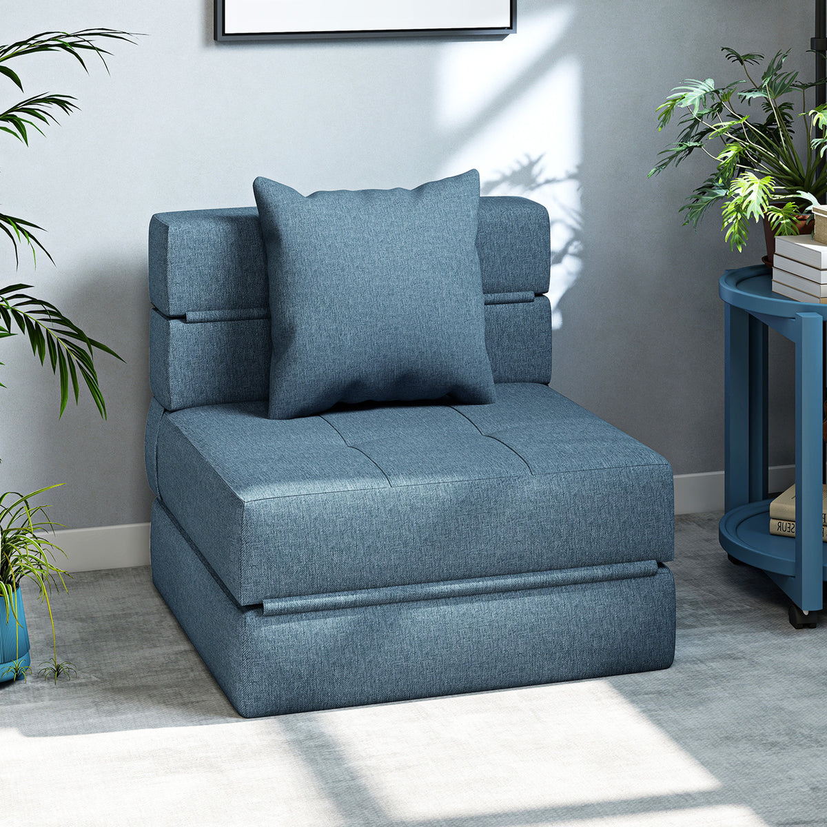 Convertible sleeper armchair, recliner, guest bed. Removable cover, 70 cm x 70 cm x 61 cm, dark blue (2)