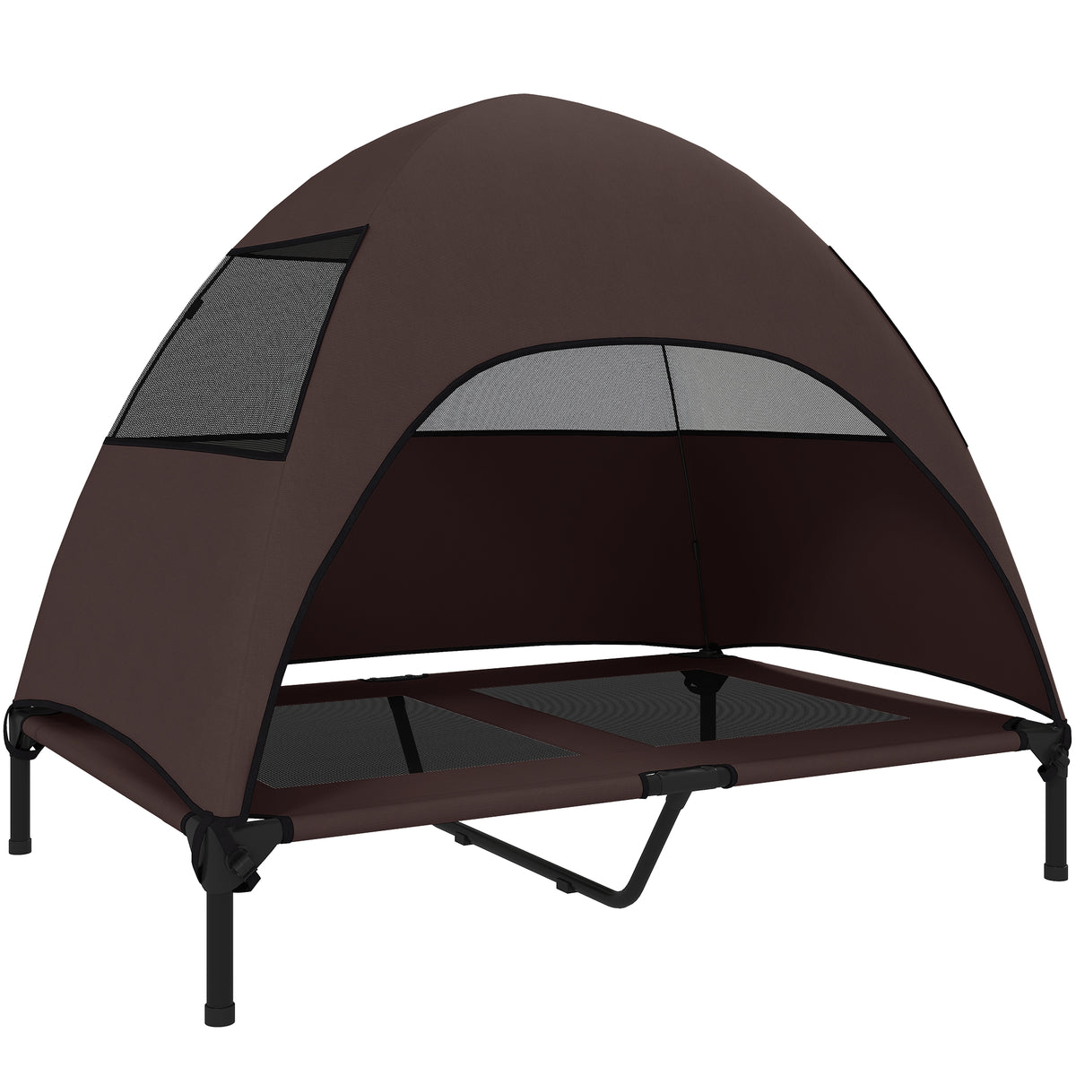 Outdoor Dog Cot with Canopy, Elevated Dog Bed for Large Dogs, 106 x 76 x 99 cm, Coffee