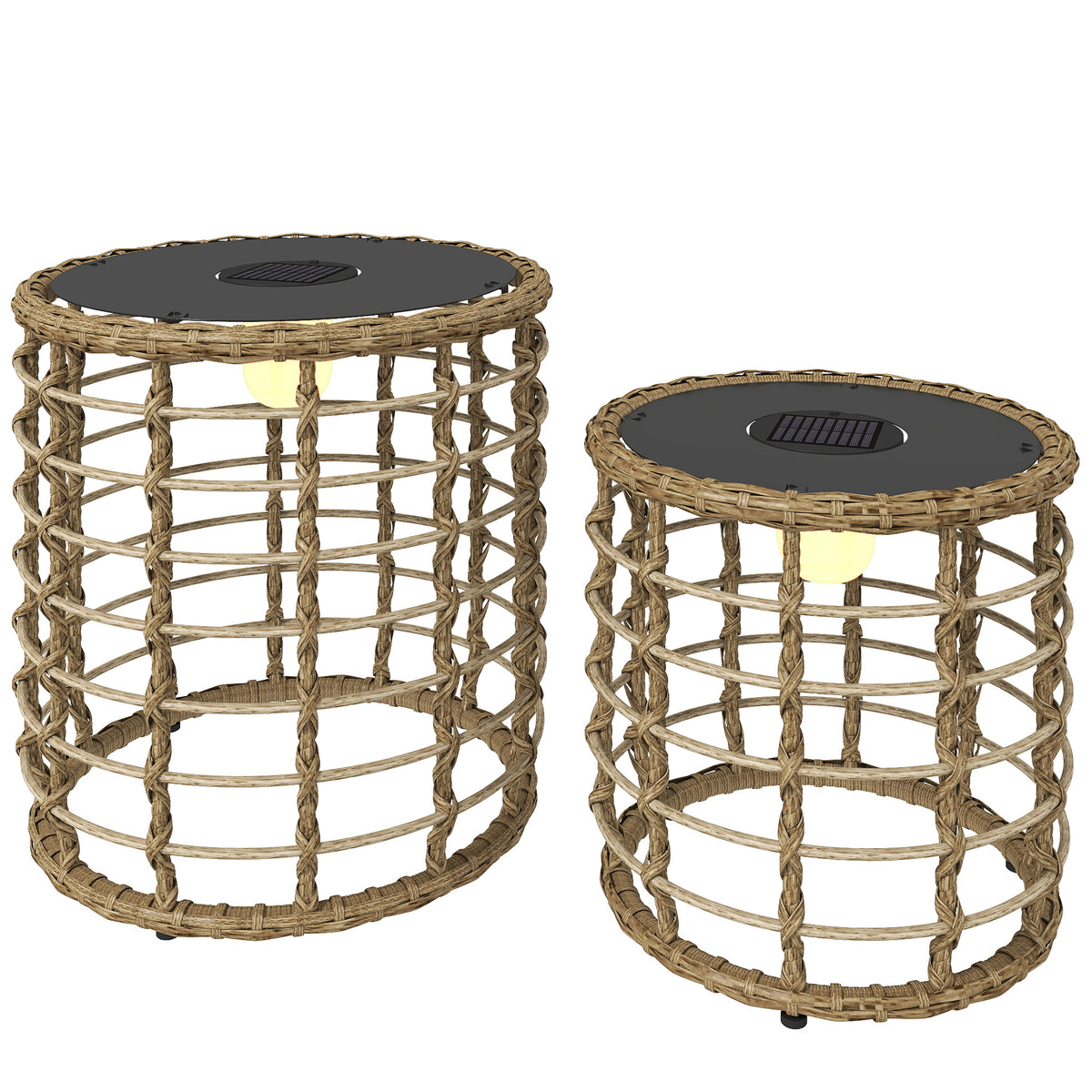 Solar Floor Lamp Set of 2 Rattan Solar Lights with Light Sensor LED Solar Lamp in Boho Style IP44