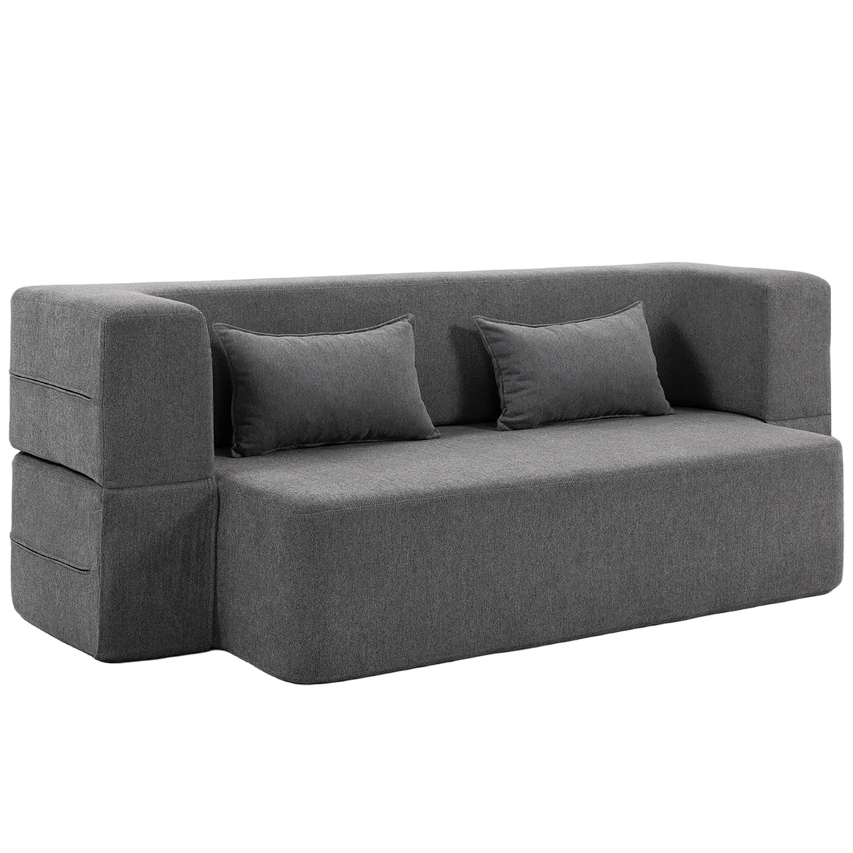 2-seater foam sleeper sofa, sofa bed with wide armrests, 2 cushions, 360 kg load capacity, grey