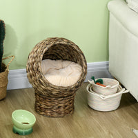 Rattan cat basket cat cave cat house cat bed with cushion pet bed water hyacinth coffee 40 x 37 x 51 cm (8)