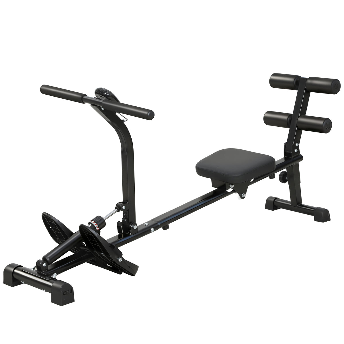 Rowing machine, rowing device for sit-ups, 12-level adjustable, 2-in-1 cardio machine, LCD display, steel