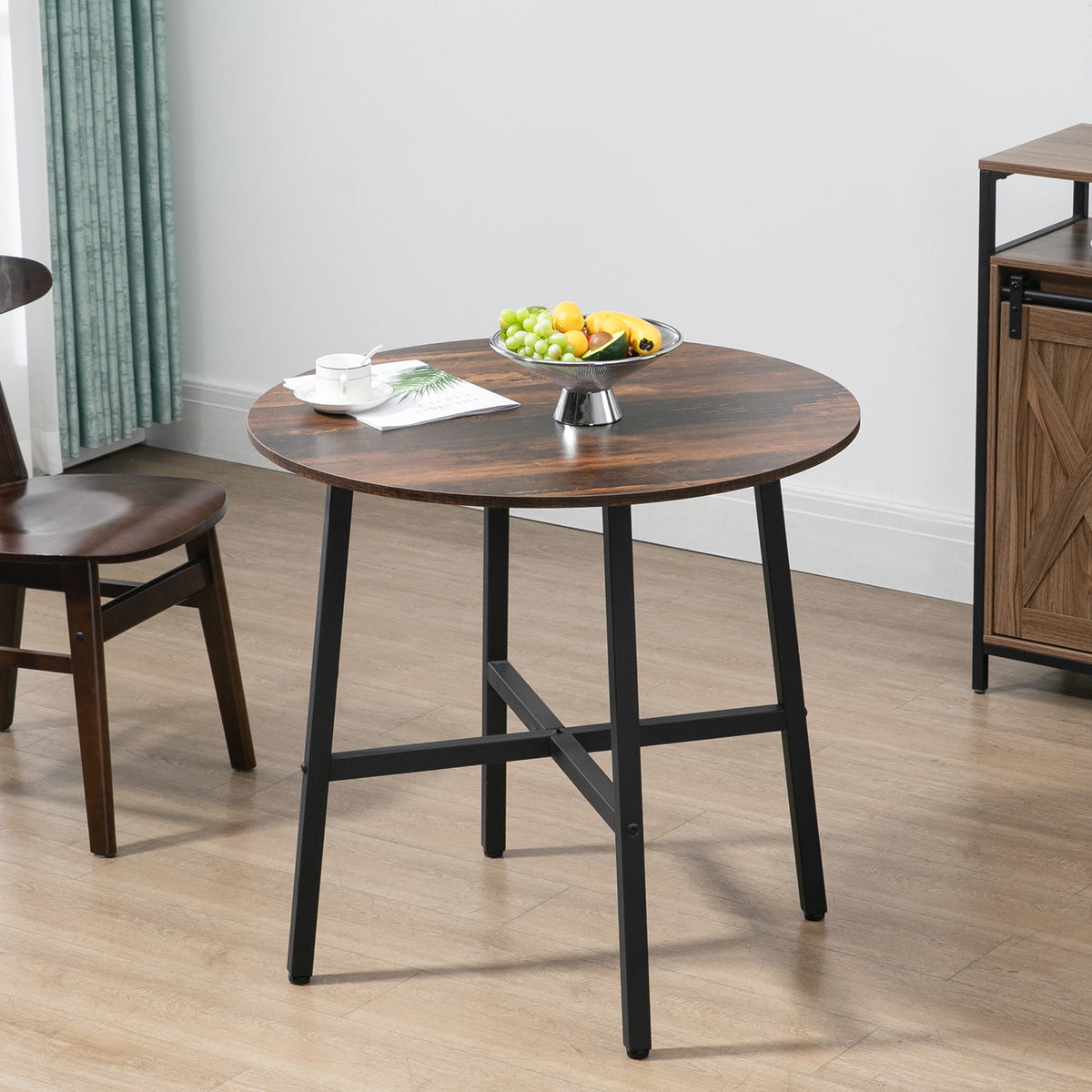 Dining table kitchen table, large table, industrial design, rustic design, Φ80 x 76 cm, brown (2)