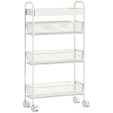 Metal kitchen trolley, 3 baskets, narrow design, 4 wheels, for kitchen, living room, bathroom, white