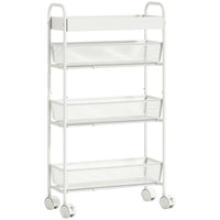 Metal kitchen trolley, 3 baskets, narrow design, 4 wheels, for kitchen, living room, bathroom, white