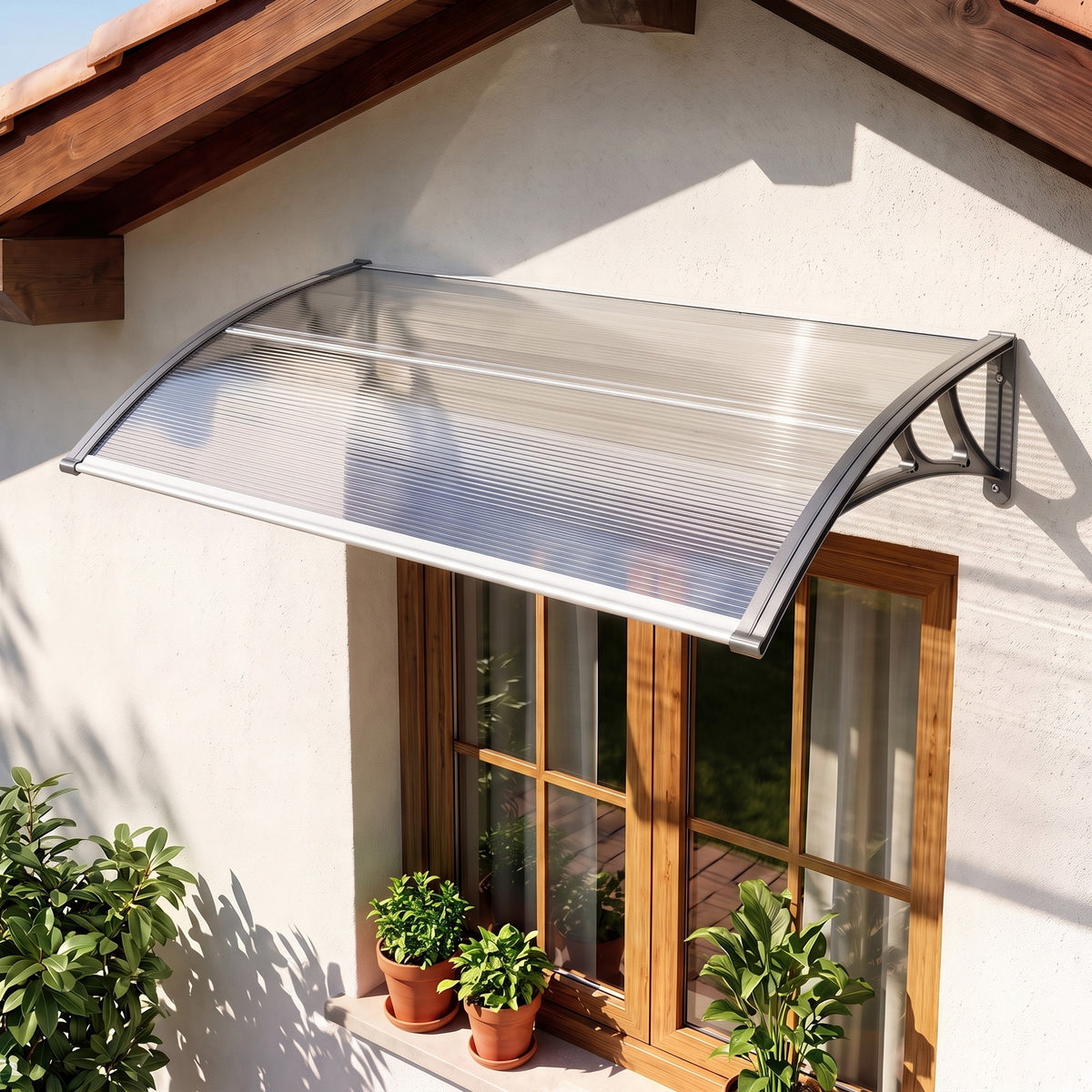 Door canopy, protection from rain, wind and hail, polycarbonate, aluminium connecting bars, 110 x 60 x 18 cm (2)