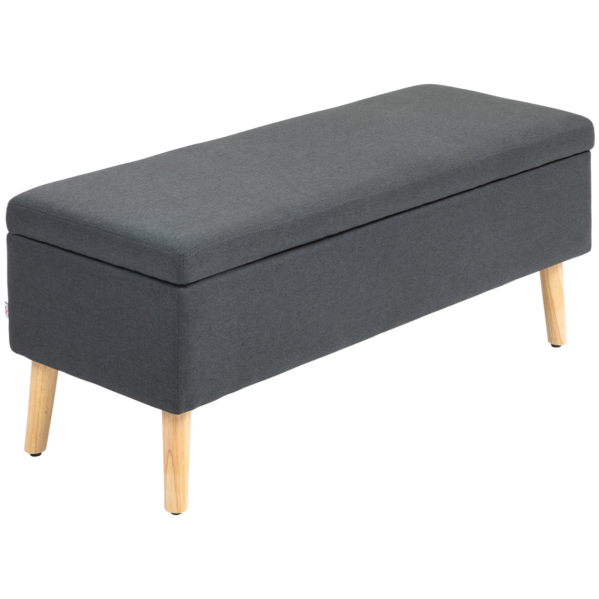 Upholstered storage bench, bed bench in linen look, rubberwood, 110 x 39 x 45 cm, dark gray