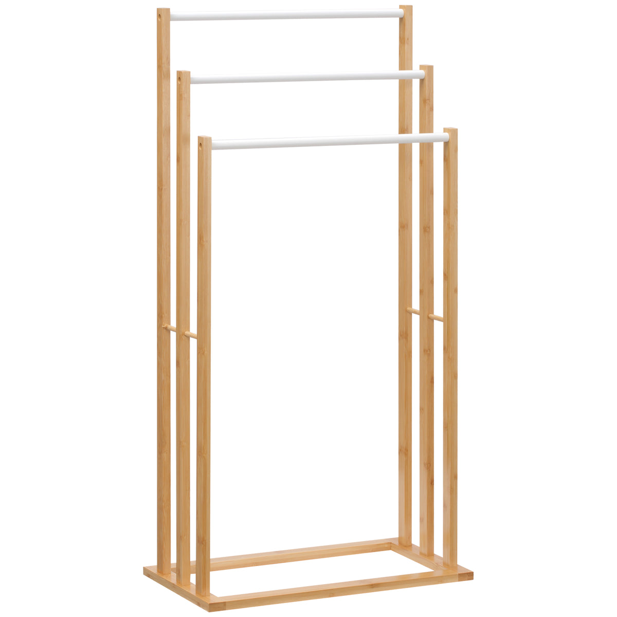 Bamboo towel rack. 3-tier design, 3 towel rails 48 cm x 25.8 cm x 94 cm, natural + white