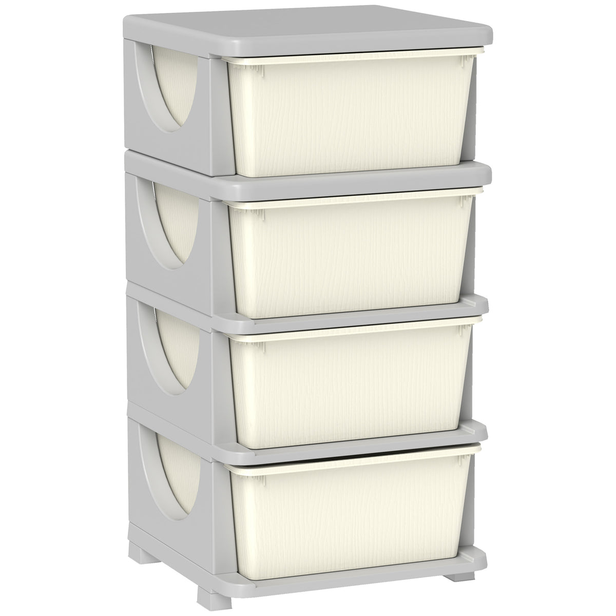 Storage boxes for children, 4 large drawers, rounded edges, plastic, 37x37x76 cm, cream white