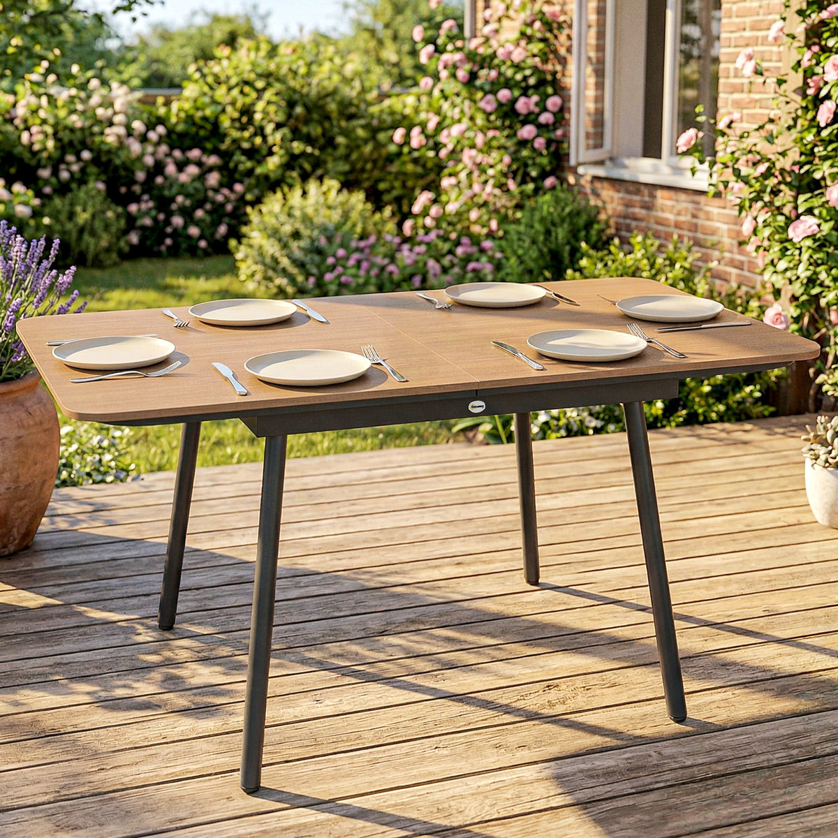 Garden table 140 x 80 cm for 6 people rust-resistant outdoor dining table with WPC tabletop, adjustable feet (2)