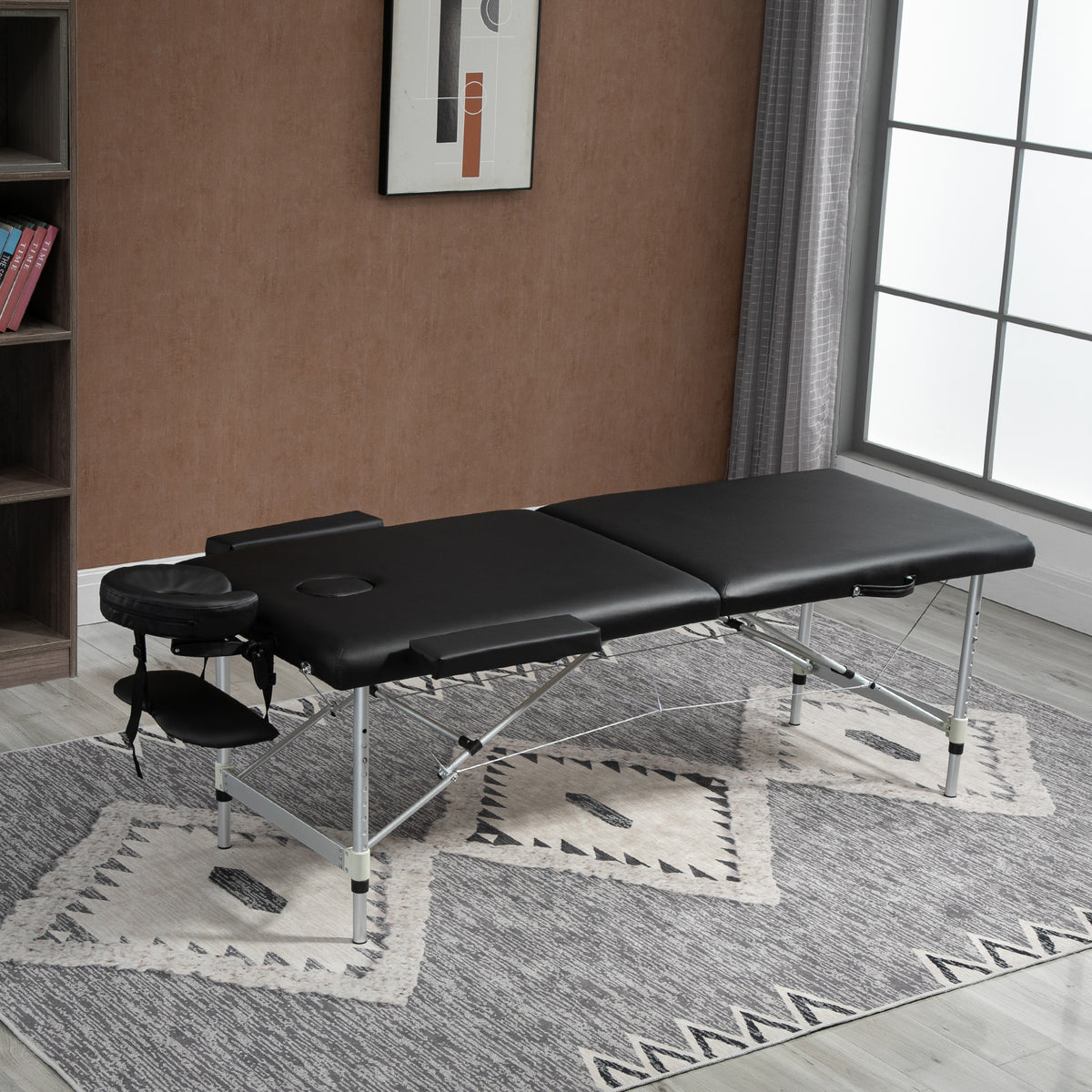Massage table, 2-section foldable massage bed with faux leather, headrest, armrests, carrying bag (2)