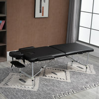 Massage table, 2-section foldable massage bed with faux leather, headrest, armrests, carrying bag (2)