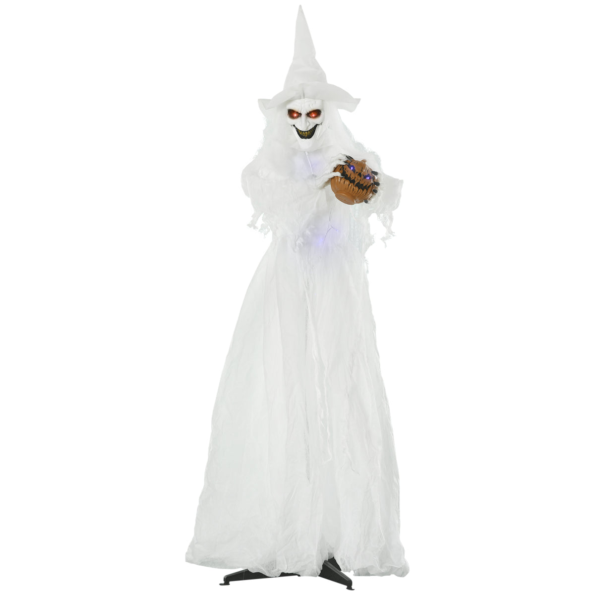 189 cm White Witch with Pumpkin Head, life-size Halloween outdoor decoration