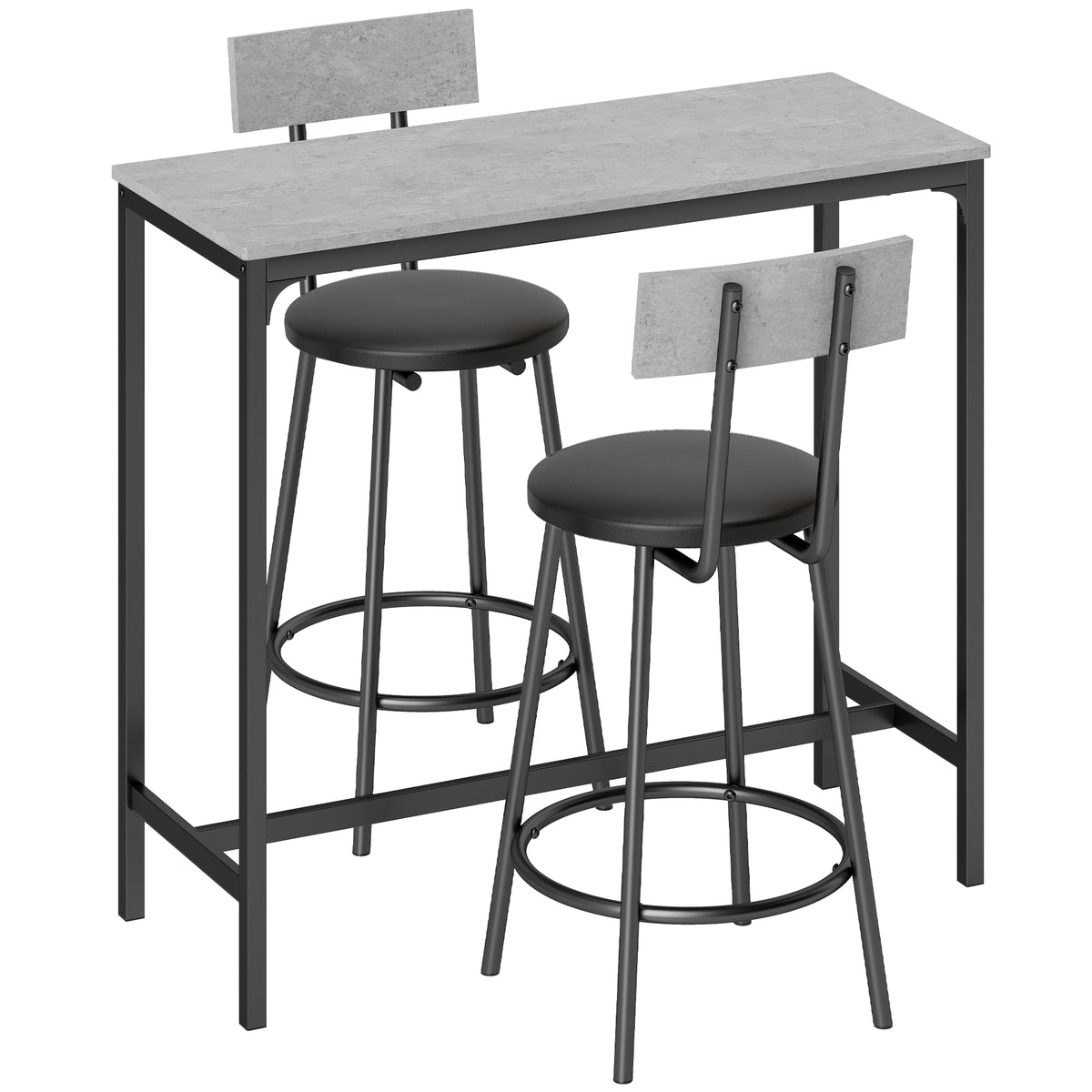 Bar table with bar stool set, counter table with 2 upholstered stools with footrests for dining room, small