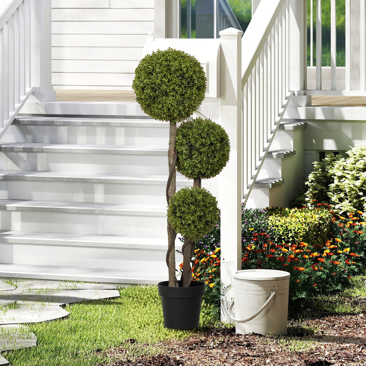 Artificial boxwood, artificial plant, realistic look, outdoor, green + black (2)