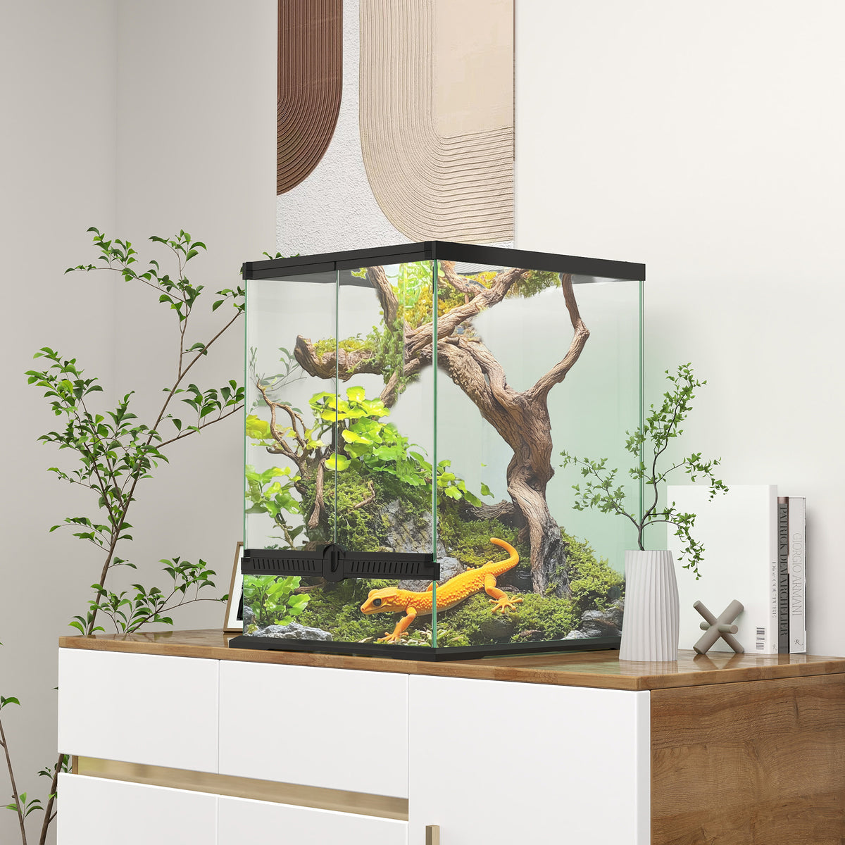 Terrarium, glass enclosure, lockable, cable management, 45x45x60cm, black (2)