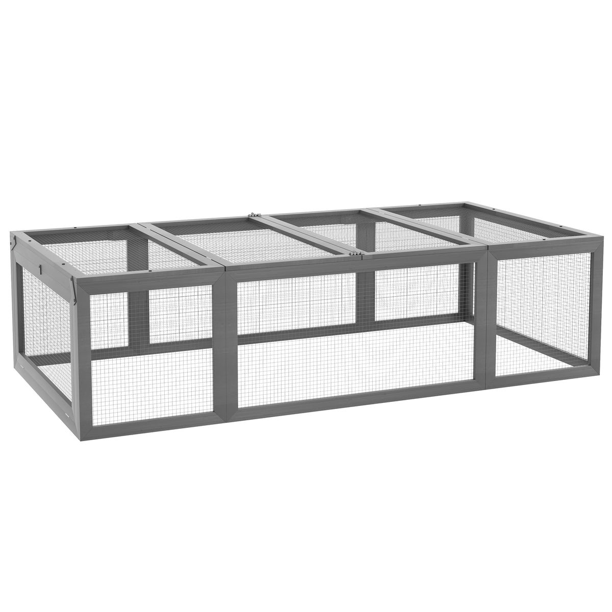 Small animal run with hinged roof, fir wood, grey