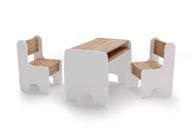 Set of children's table and two children's chairs - white/oak craft gold colour